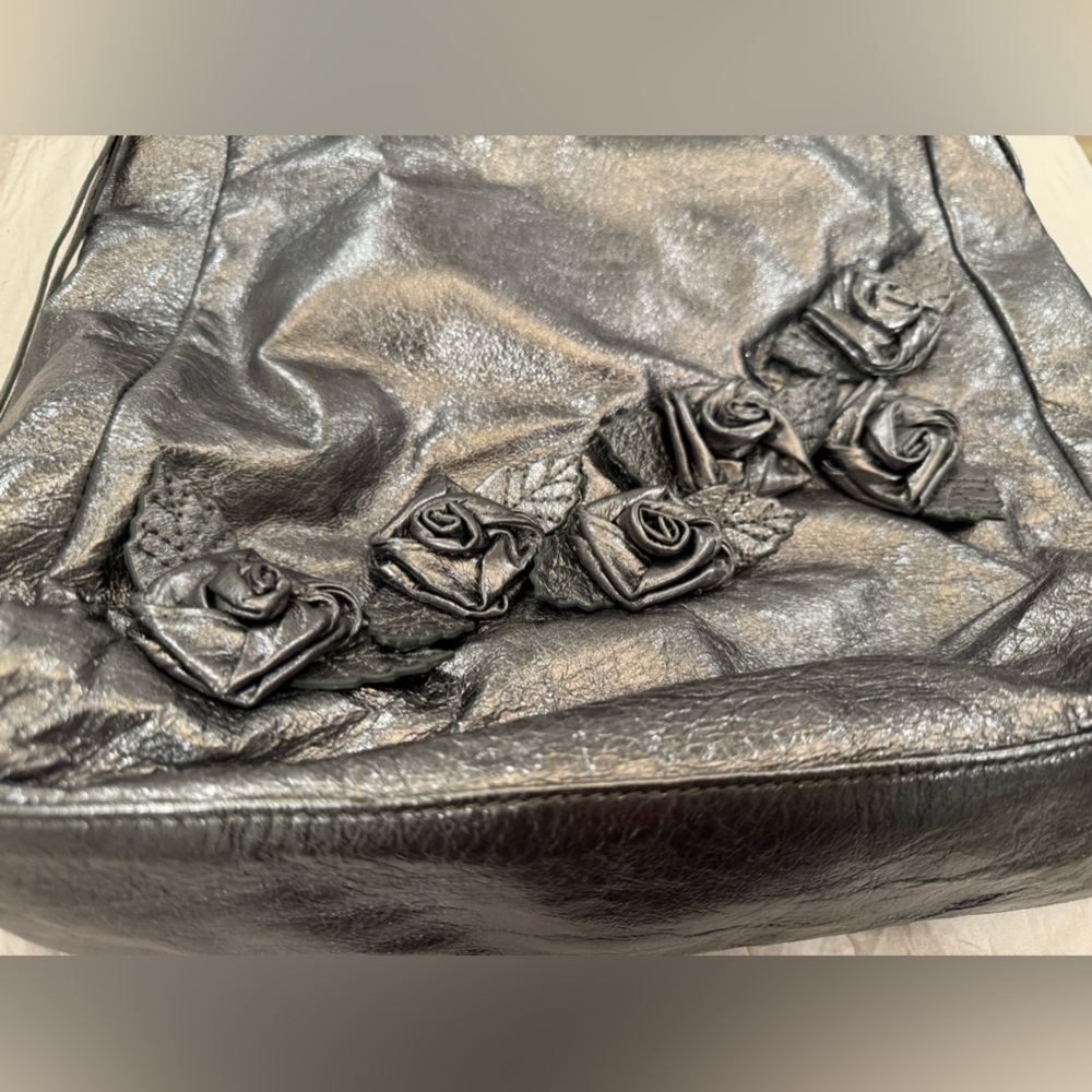 Elliott Lucca Metallic Silver Floral Leather Bag - Picture 12 of 16